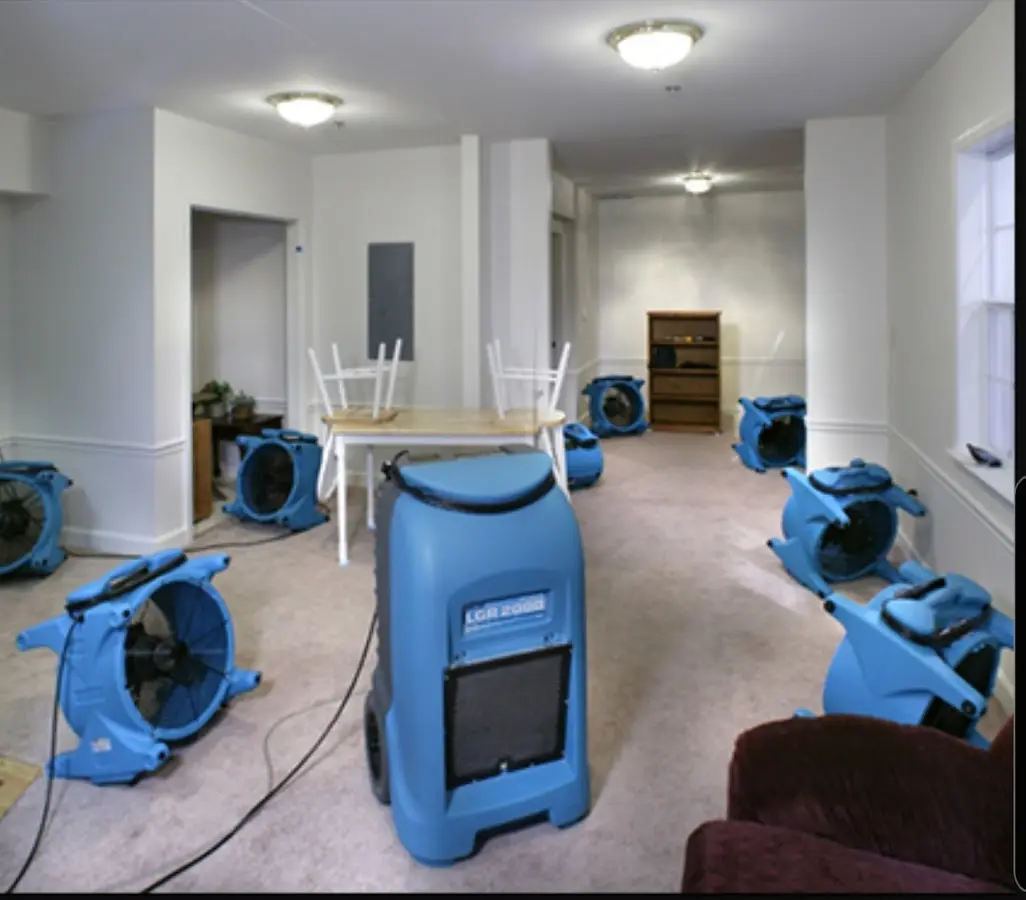 Air movers and dehumidifier setup for Water Damage Restoration in Redlands