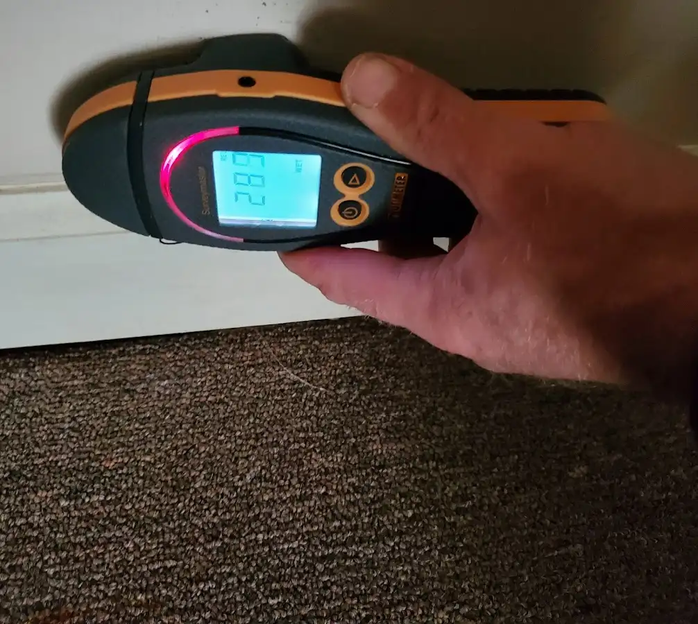 Moisture detection at baseboard during Burst Pipe Cleanup in Redlands